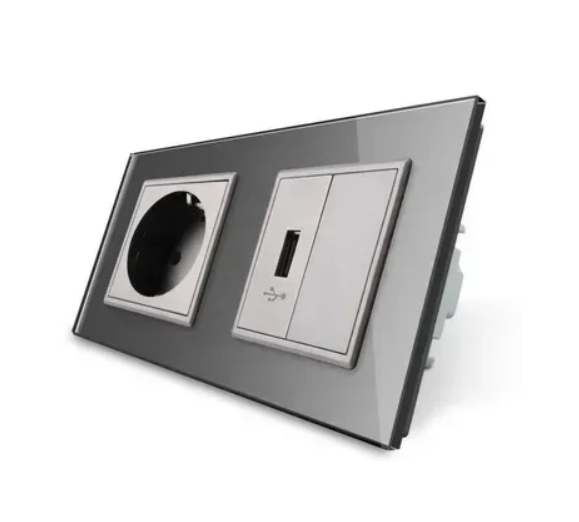 Розетка з заземленням з usb розеткою livolo білий скло (vl c7c1euusbk0 11)